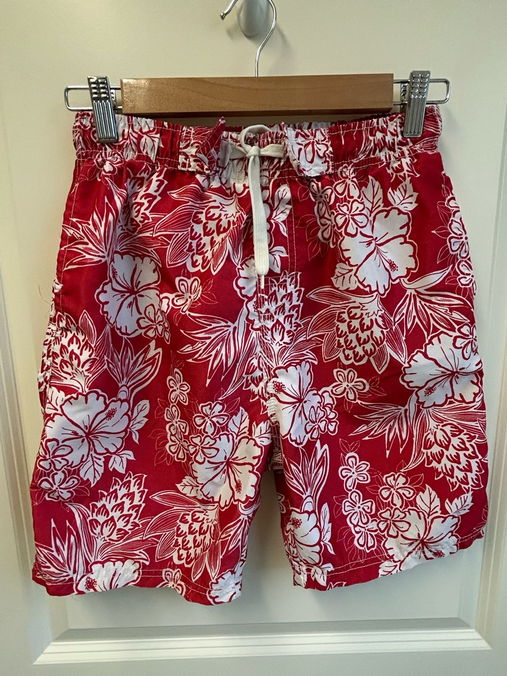 Boys Red Floral Swim Trunks 10/12